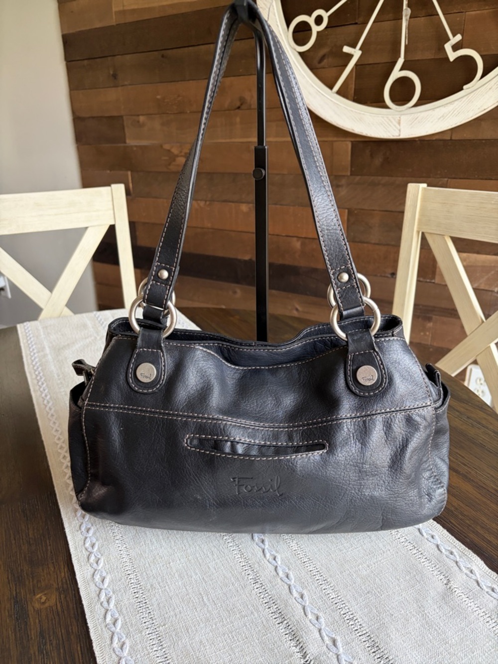 Fossil Black Leather Shoulder Bag